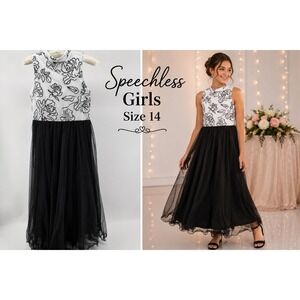 Speechless Girls Size 14 Black White Maxi Dress Glitter Tulle Formal Party